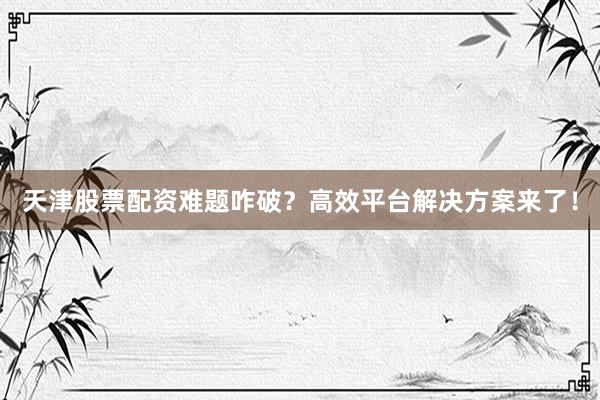 天津股票配资难题咋破?高效平台解决方案来了!