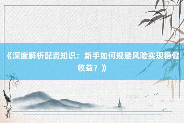 《深度解析配资知识：新手如何规避风险实现稳健收益？》
