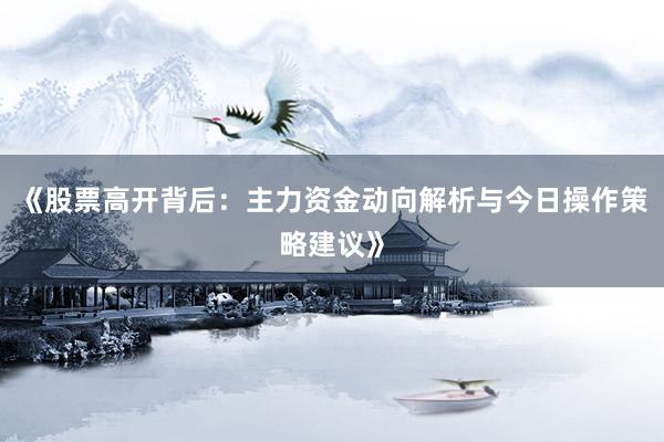 《股票高开背后：主力资金动向解析与今日操作策略建议》