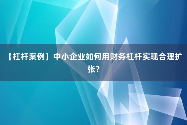 【杠杆案例】中小企业如何用财务杠杆实现合理扩张？