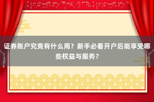 证券账户究竟有什么用？新手必看开户后能享受哪些权益与服务？