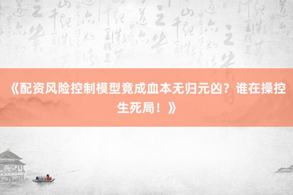 《配资风险控制模型竟成血本无归元凶？谁在操控生死局！》