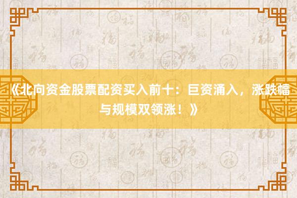 《北向资金股票配资买入前十：巨资涌入，涨跌幅与规模双领涨！》