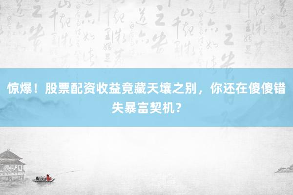 惊爆！股票配资收益竟藏天壤之别，你还在傻傻错失暴富契机？
