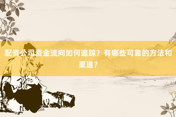 配资公司资金流向如何追踪？有哪些可靠的方法和渠道？