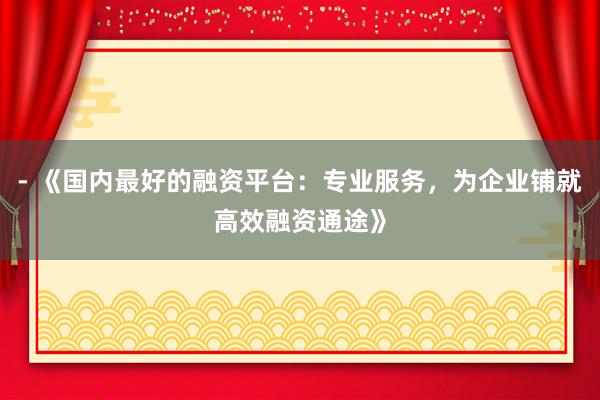 - 《国内最好的融资平台：专业服务，为企业铺就高效融资通途》