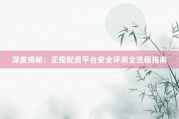 深度揭秘：正规配资平台安全评测全流程指南