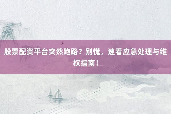 股票配资平台突然跑路？别慌，速看应急处理与维权指南！