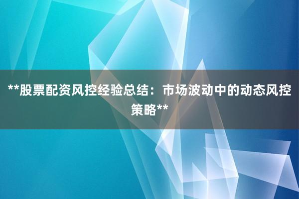 **股票配资风控经验总结：市场波动中的动态风控策略**
